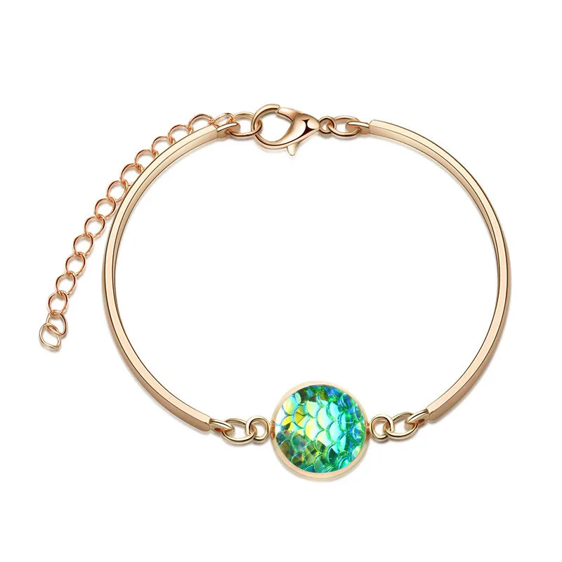 

Classic 5 Colors Gradient Mermaid Scale Charms Bracelets for Women Silver / Gold Color Cuff Bangles Party Jewelry pulseira Gift