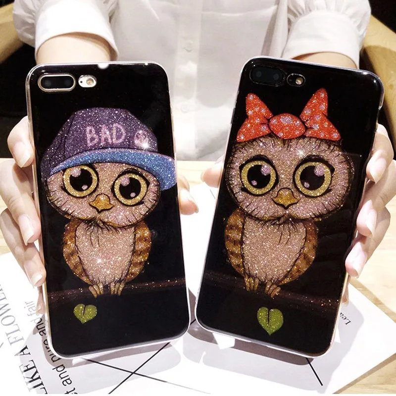 

Glitter Bling Owl Phone Case for Samsung Galaxy S9 Plus A6 A8 J4 J6 2018 S8 S7 Edge Note 8 9 J2 J3 J5 J7 2017 Hard Cover Cases