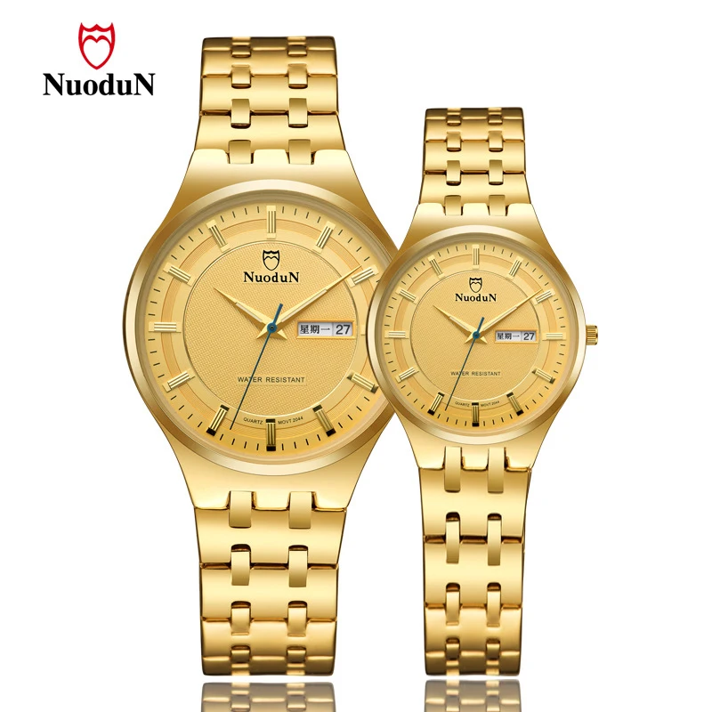 New Top Brand Luxury Gold Watch Men Women Lovers' Wristwatches Stainless Steel Waterproof Clock Date Couple Quartz Watches 2044 