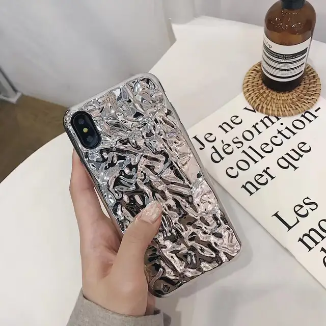 Luxury Tin Foil Glitter Phone Case For iPhone X Xs Gold Silver Bling