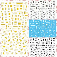 1 лист, 4 цвета, Ромбы, треугольники, квадратная твердая рамка, геометрический дизайн, клей для дизайна ногтей, наклейки, украшения, DIY Tips F214