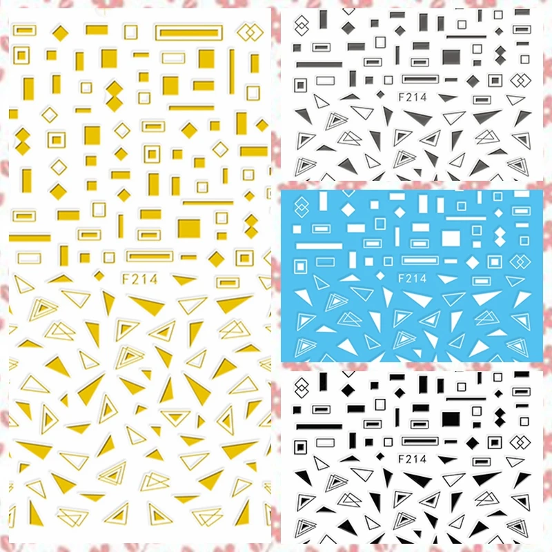 

1 Sheet 4 Colors Rhombus Triangle Square Solid Frame Geometric Designs Adhesive Nail Art Stickers Decorations DIY Tips F214#