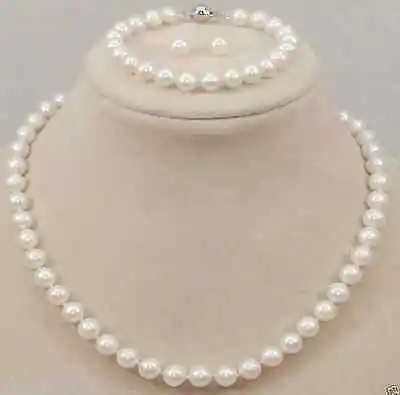 

Shipping>>new hot 8-9mm Genuine Natural Freshwater White Pearl Necklace Bracelet & Earring Set