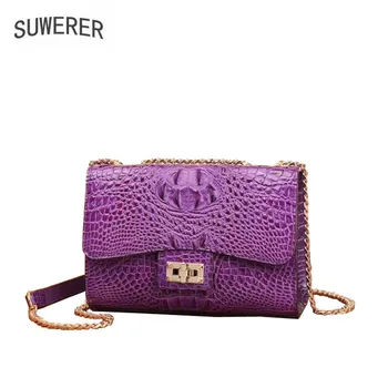 

SUWERER 2019 New Women Genuine Leather bags Fashion luxury Crocodile pattern handbags tote designer women leather shoulder bag