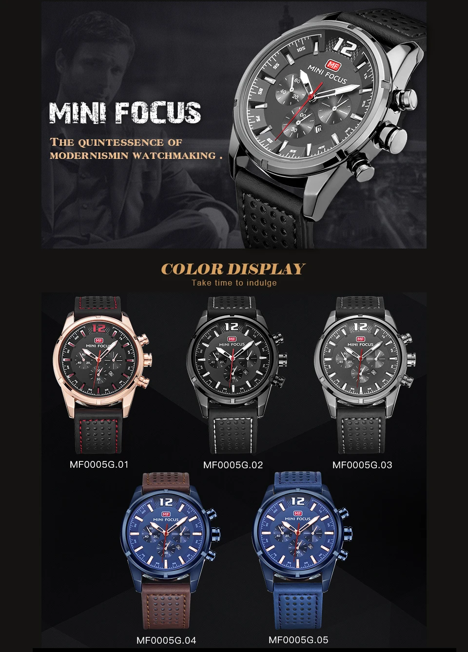 MINIFOCUS модные кварцевые часы с хронографом мужские морской кожаный ремешок 3 суб
