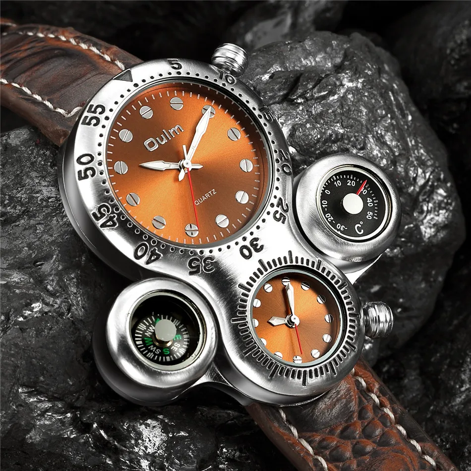  Oulm New Creative Men Watch Top Brand Luxury Double Display Quartz Watches Clock Men Leather Sport 