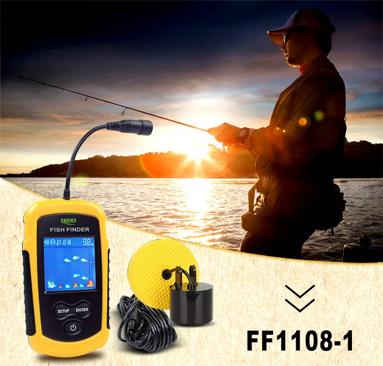 Lucky Fish Finders FFC1108-1 сигнализации м 100 М Портативный Sonar ЖК дисплей Рыбалка приманки эхолот Карп Finder