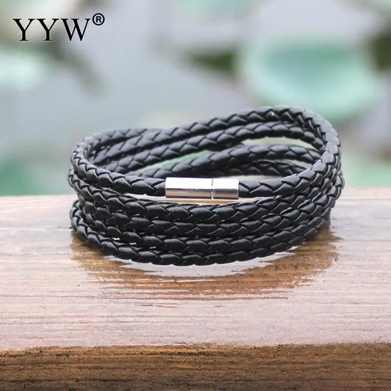 

2019 New 5 Laps Leather Bracelet For Men Charm Vintage Black/Yellow/White Braided Handmade Rope Wrap Bracelets Bangles Male Gift