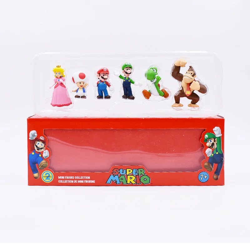 6 pcs/set Anime Super Mario Bros Peach Donkey Kong Yoshi Luigi Toad PVC Action Figure Doll Collectible Model Toy Christmas Gift