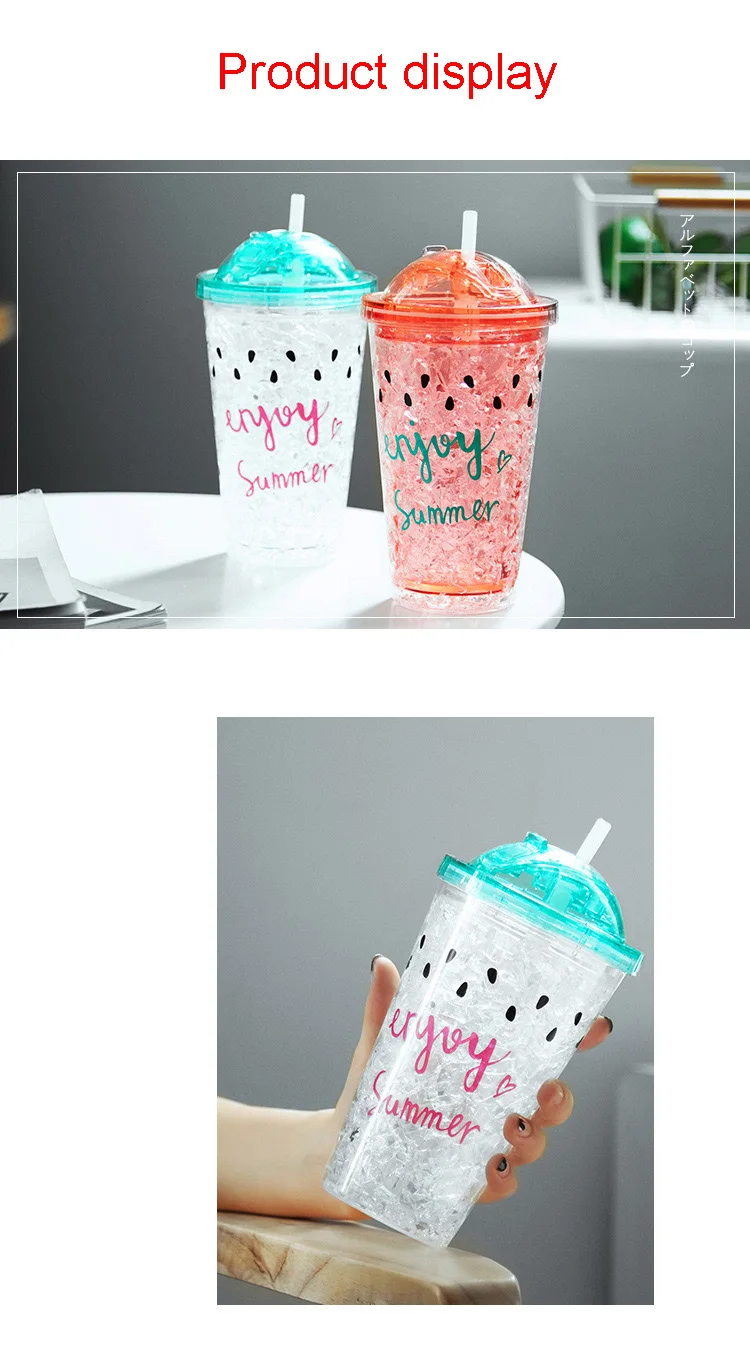 Straw Broken Ice Water Bottles Watermelon Iced Plastic Kettle Office Home Creative Juice Drink Milk Water Bottle With Lid - 600Ml 8 Straw Broken Ice Water Bottles Watermelon Iced Plastic Kettle Office Home Creative Juice Drink Milk Water Bottle With Lid - 600Ml