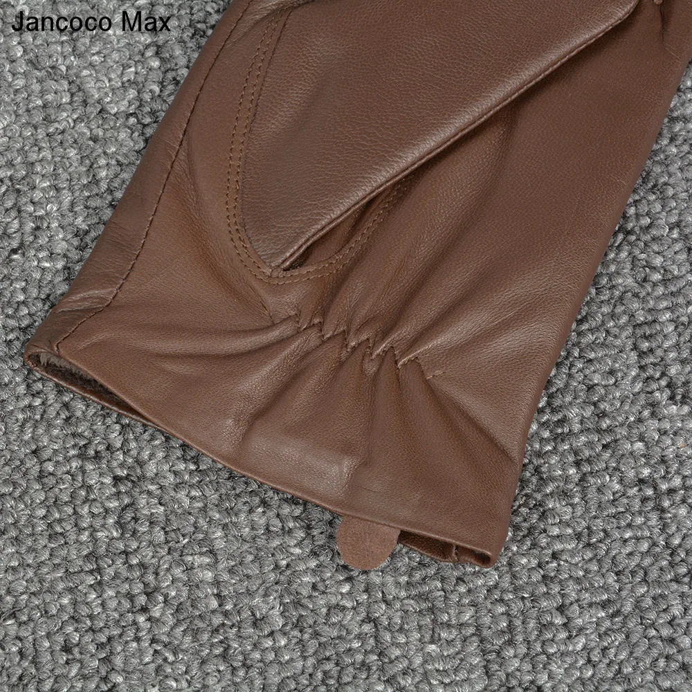 Мужские перчатки Jancoco Max черные и коричневые из натуральной овечьей кожи зимние