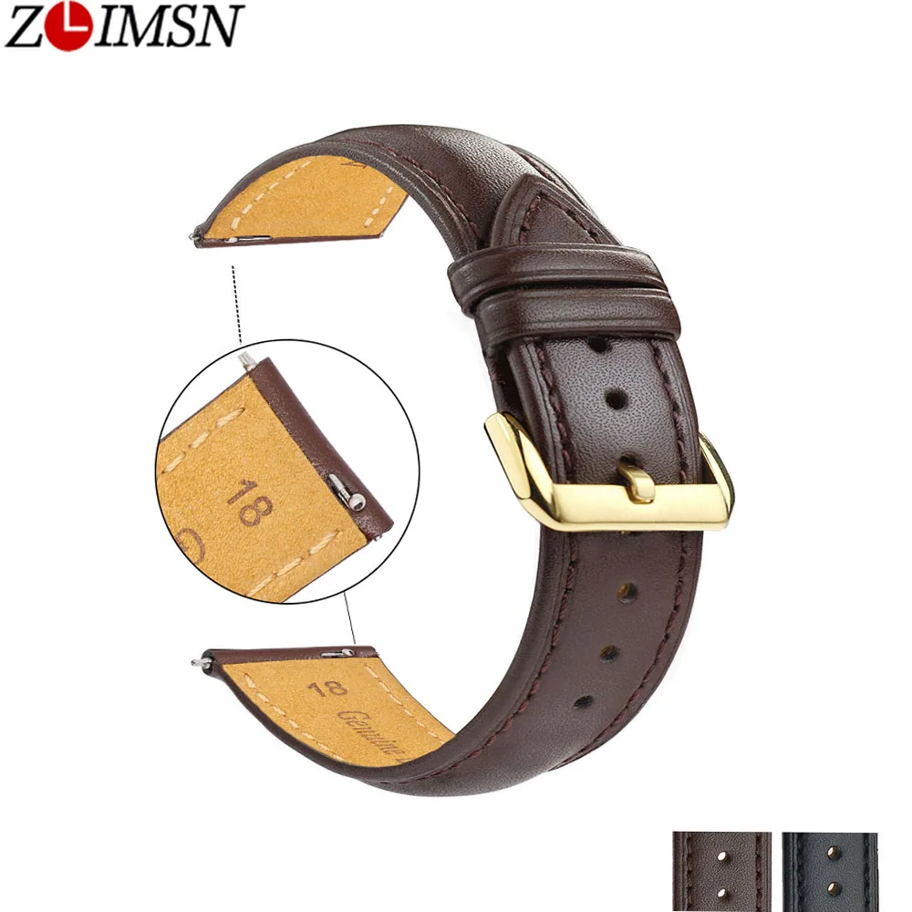 Acheter ZLIMSN Véritable Bandes de Montre En Cuir Noir Brun Courroies De Rechange 18 20 22 24mm Bracelet Hommes Femmes 316L Acier Inoxydable boucle
