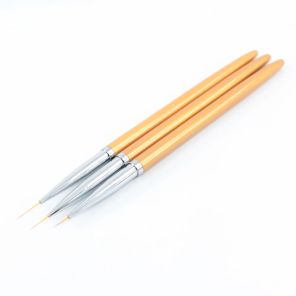 

7/10/13mm 3Pcs Nail Liner Brush Gold Handle Drawing Painting Pen gel nail Brushes for manicure tools