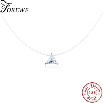 

FOREWE Transparent Invisible Line 925 Sterling Silver Choker Necklace for Women Triangle Crystal Pendant Necklace Female Gift