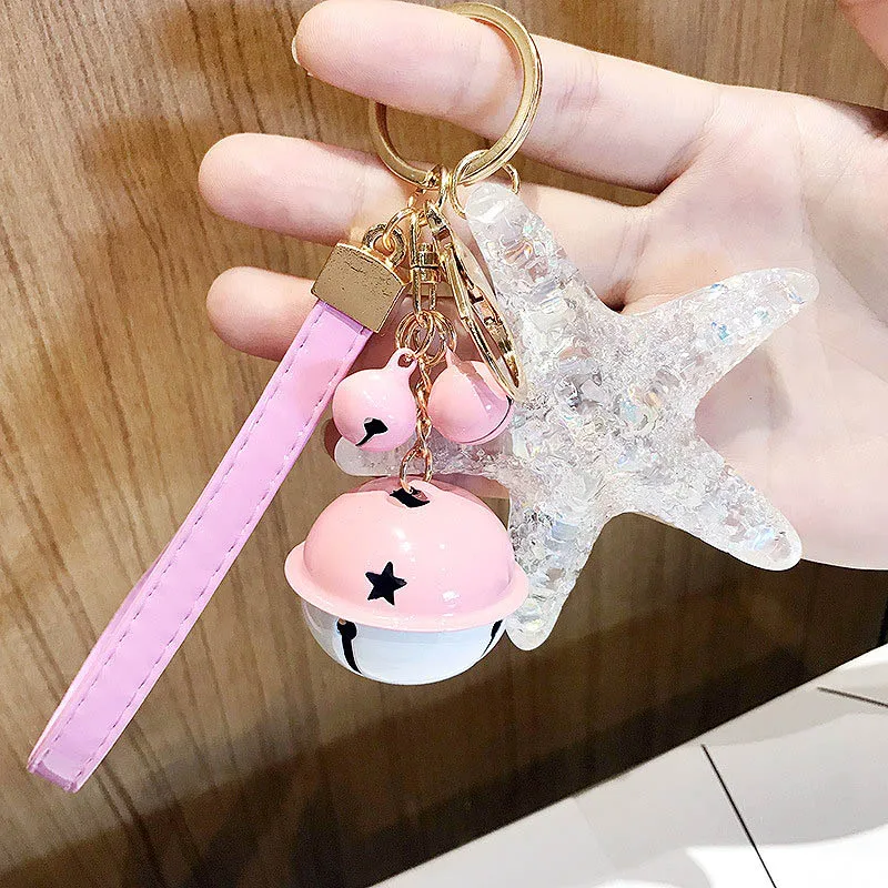

LNRRABC 2018 New Cartoon Sea World Starfish Pearl Shell Keychain bag chain KeyRing Crystal Pendant Keychain Women Gift 1pc