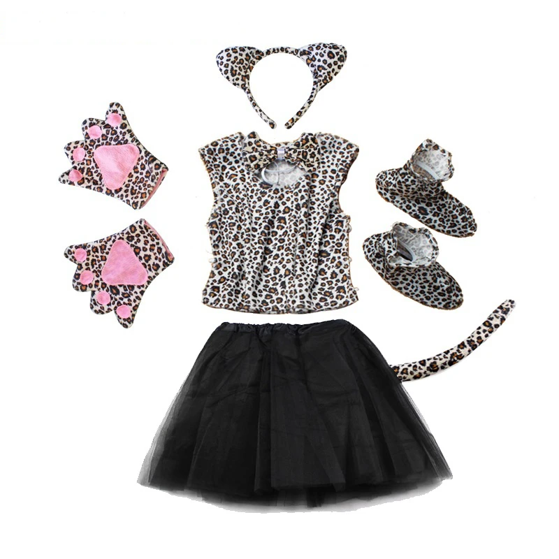 Детский праздничный костюм-пачка с леопардовым принтом и животными, комплект черного нарядного платья, вечерние костюмы, маленькая юбка-пачка с гепардом, чехол для обуви