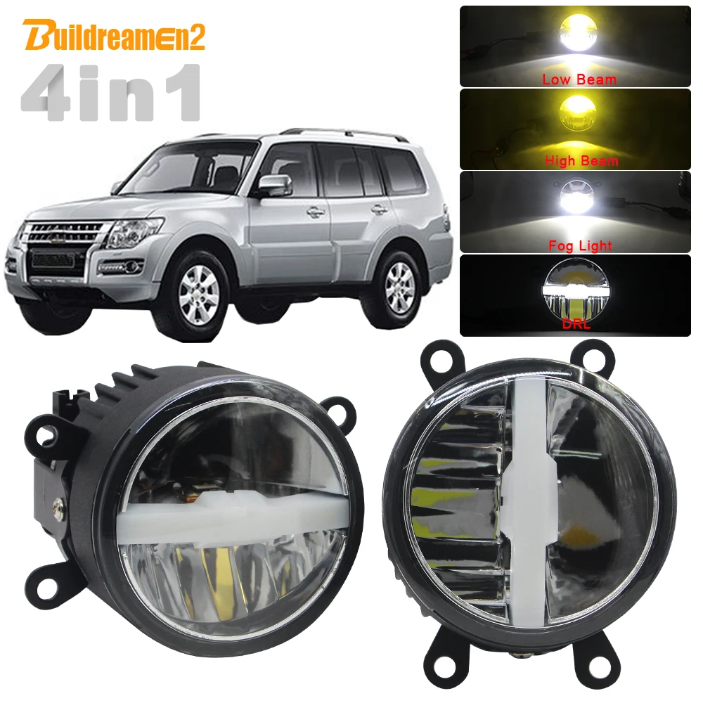 

4in1 Car Light LED Fog Lamp Headlight High Beam Low Beam DRL + Harness Wire 12V For Mitsubishi Pajero IV V8_W V9_W 2007-2012