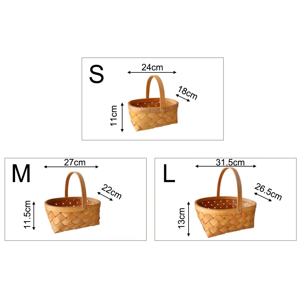 Плетеная корзина для хранения с древесной стружкой, посуда для дома, корзина для овощей и фруктов, корзина для пикника с ручкой, плетеная корзина