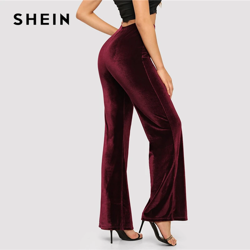 SHEIN Расклешенные Однотонные Бархатные Брюки Офисные Классические С Завышенной