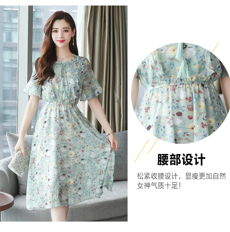 XL размера плюс Летний винтажный цветочный Шифоновый Сарафан Boho корейские элегантные женские платья миди вечерние сексуальные повседневные пляжные платья