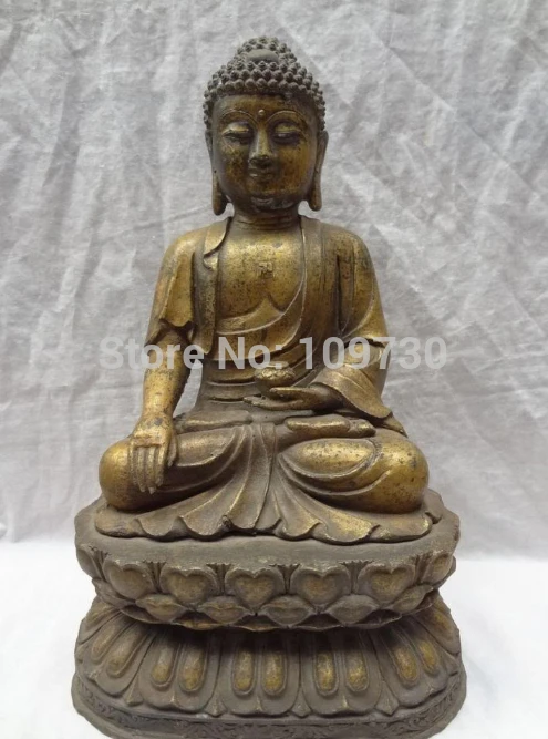 

002303 15" Tibetan Bronze Gilt Shakyamuni Sakyamuni Buddha Bowl Statue
