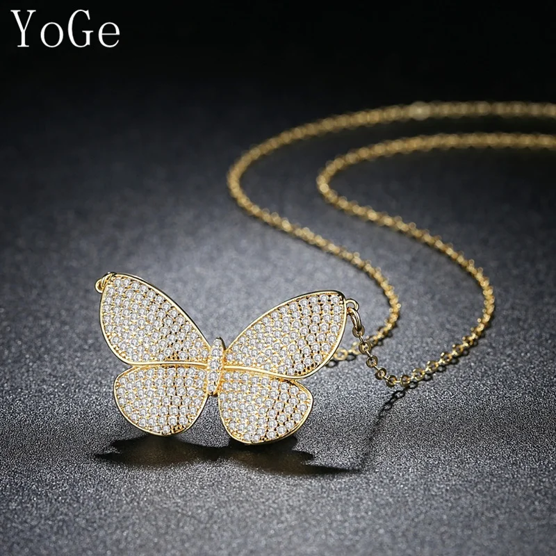 

YoGe ND002 fashion Clear CZ Crystal Necklace For Women White Gold Color Butterfly Pendant Necklaces Jewelry for women