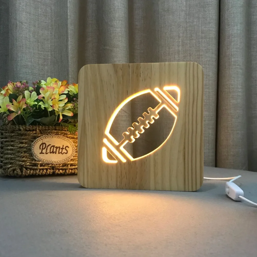 

Wooden LED American football hollow out design night lamp warm lamp USB lamp for creative gift or home hotel club decoration