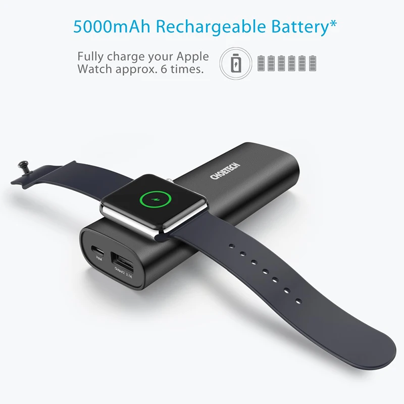 CHOETECH 5000 мАч QC 4,0 внешняя батарея для iWatch Беспроводная зарядка 5000 мАч многофункциональное зарядное устройство с поддержкой USB-PD type-C