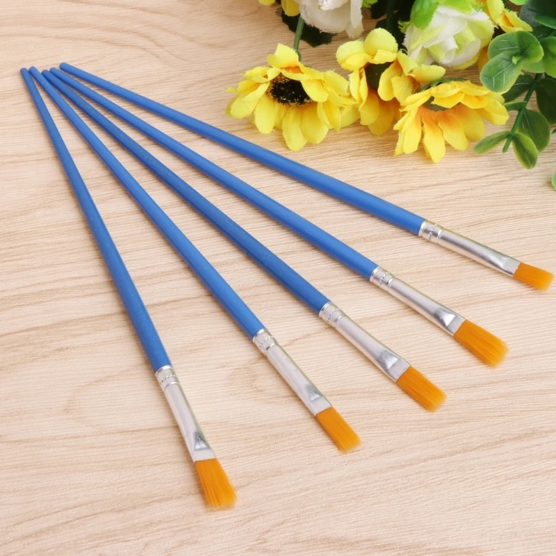 

5Pcs Artist Nylon Hair Brush Flat Pointed Head Paint Gouache Set Oil Painting