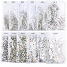 

Super Glitter ss3-ss50 Crystal AB Flat Back Non HotFix Nail art Rhinestone 3D Glass Nail Art Decorations Gems mix sizes