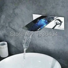 Newly LED Waterfall Chrome Brass Wall Mounted Noble Basin RGB Mixer Taps no need battery torneira Hot and Cold Crane 1155C