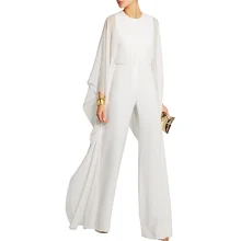 Elegant Jumpsuit For Women 2018 Plus Size Black White Red Bat Long Sleeve Overalls Summer One Piece Chiffon Wide Leg Jumpsuit 