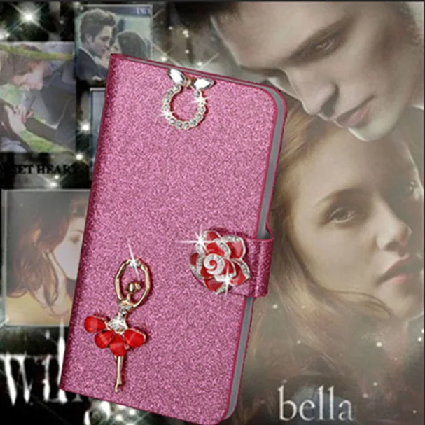 

Luxury PU Leather Wallet Case For Huawei Honor 4X Flip Cover Shining Crystal Bling Case with Card Slot & Bling Diamond