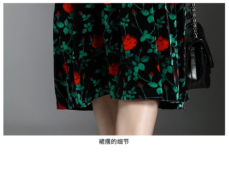 Vestido, винтажное зеленое зимнее платье с цветочным принтом, Robe Hiver, vestido de festa, рождественское свободное Ретро бархатное платье K3239