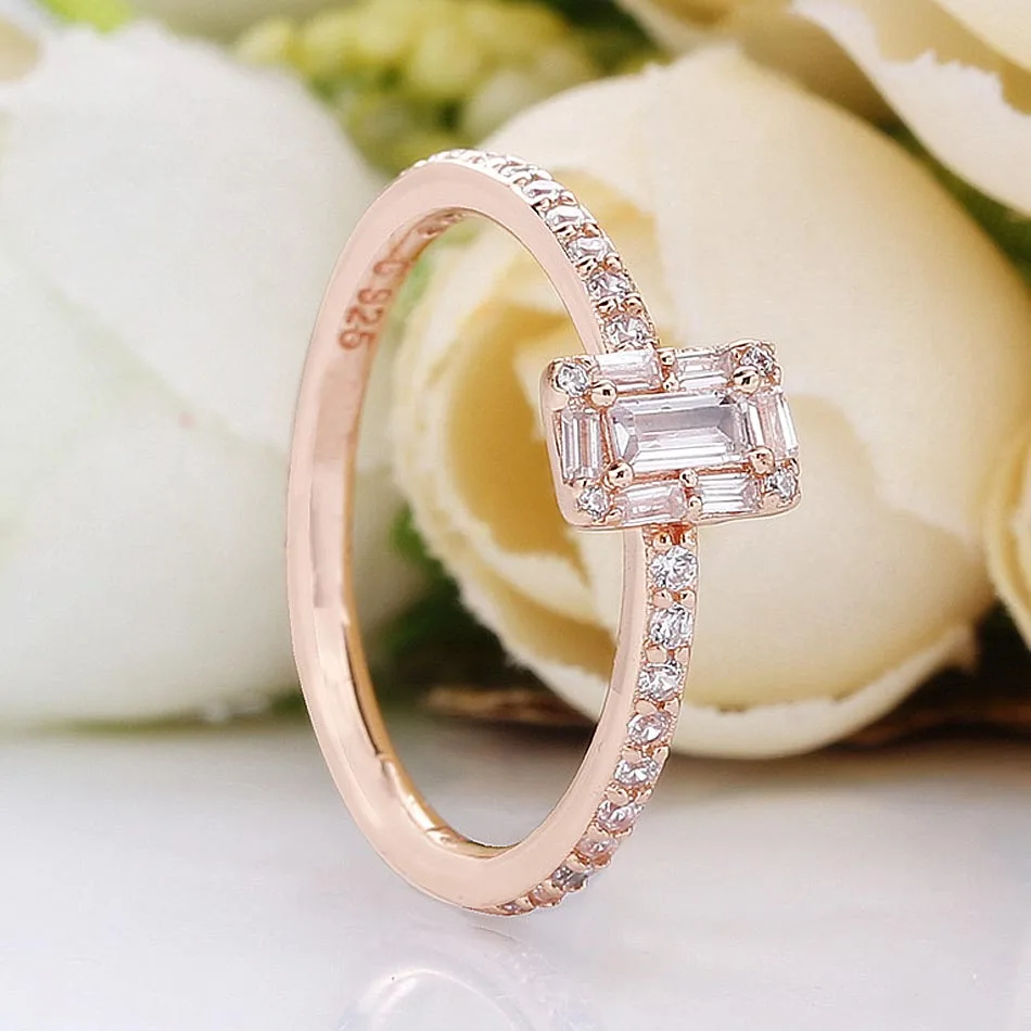 

Authentic 925 Sterling Silver Ring Rose Luminous Ice With Crystal Rings For Women Wedding Party Gift Fine Pandora Jewelry