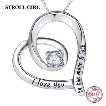 

New 925 sterling silver I love you to the moon & black pendant chain heart zircon necklaces for women mother's day Jewelry gift