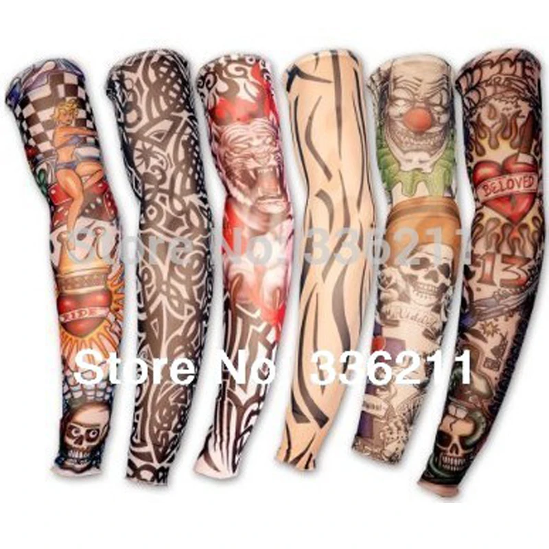  5 PCS new mixed 100%Nylon elastic Fake temporary tattoo sleeve designs body Arm stockings tatoo for cool men women Free shipping 