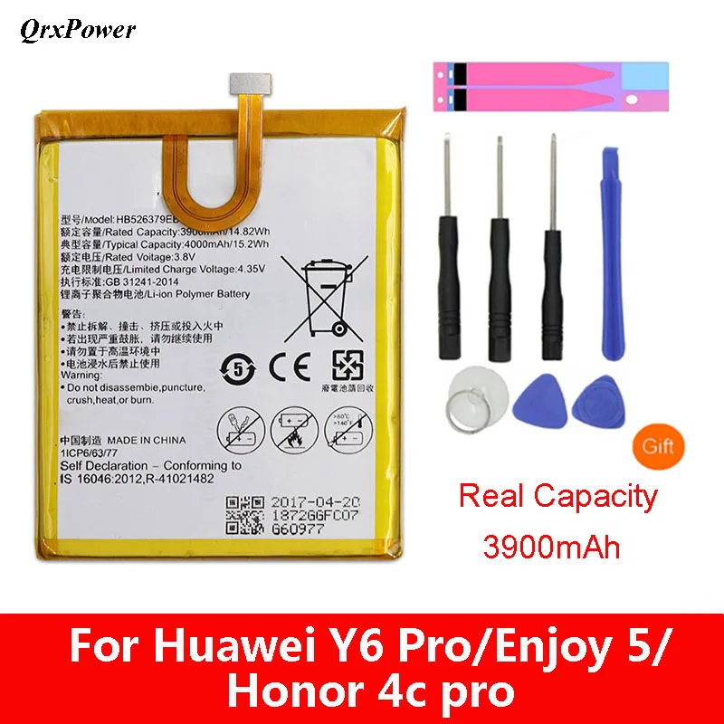 

QrxPower Replacement Battery 4000mAh HB526379EBC For Huawei Y6 Pro Enjoy 5 HONOR 4c pro TIT-L01 TIT-TL00 -CL00 TIT-CL10