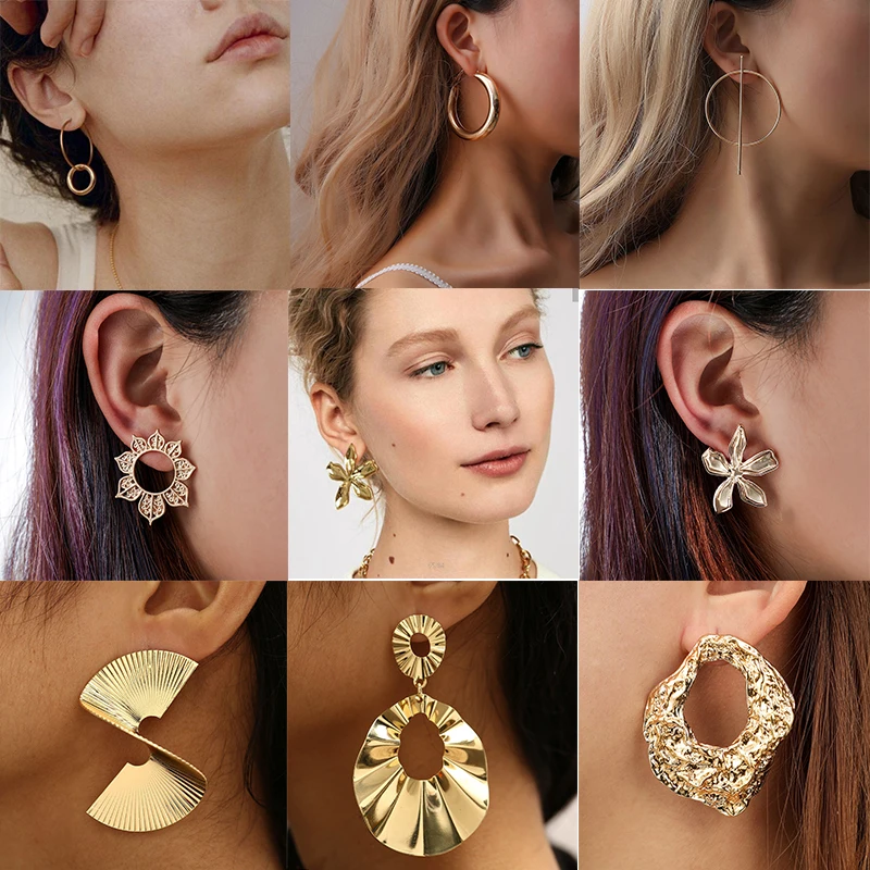 

SHUANGR Gold Twist Metal Earrings For Women Girls Round Geometric Earrings Indian Brincos Vintage Circle Earrings Jewelry