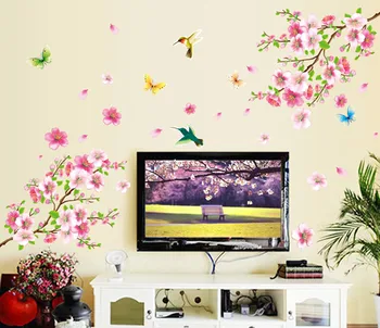 

Sakura Wall Stickers Decal Bedroom Living room DIY Flower Removable PVC Art wallpaper Beautiful home decorations Stickers Decals