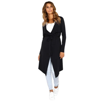 

Women Autumn Casual Solid Color Open Front Long Sleeve Waterfall Collar Irregular Long Coat Ladies Elegant Knit Coat Cardigan