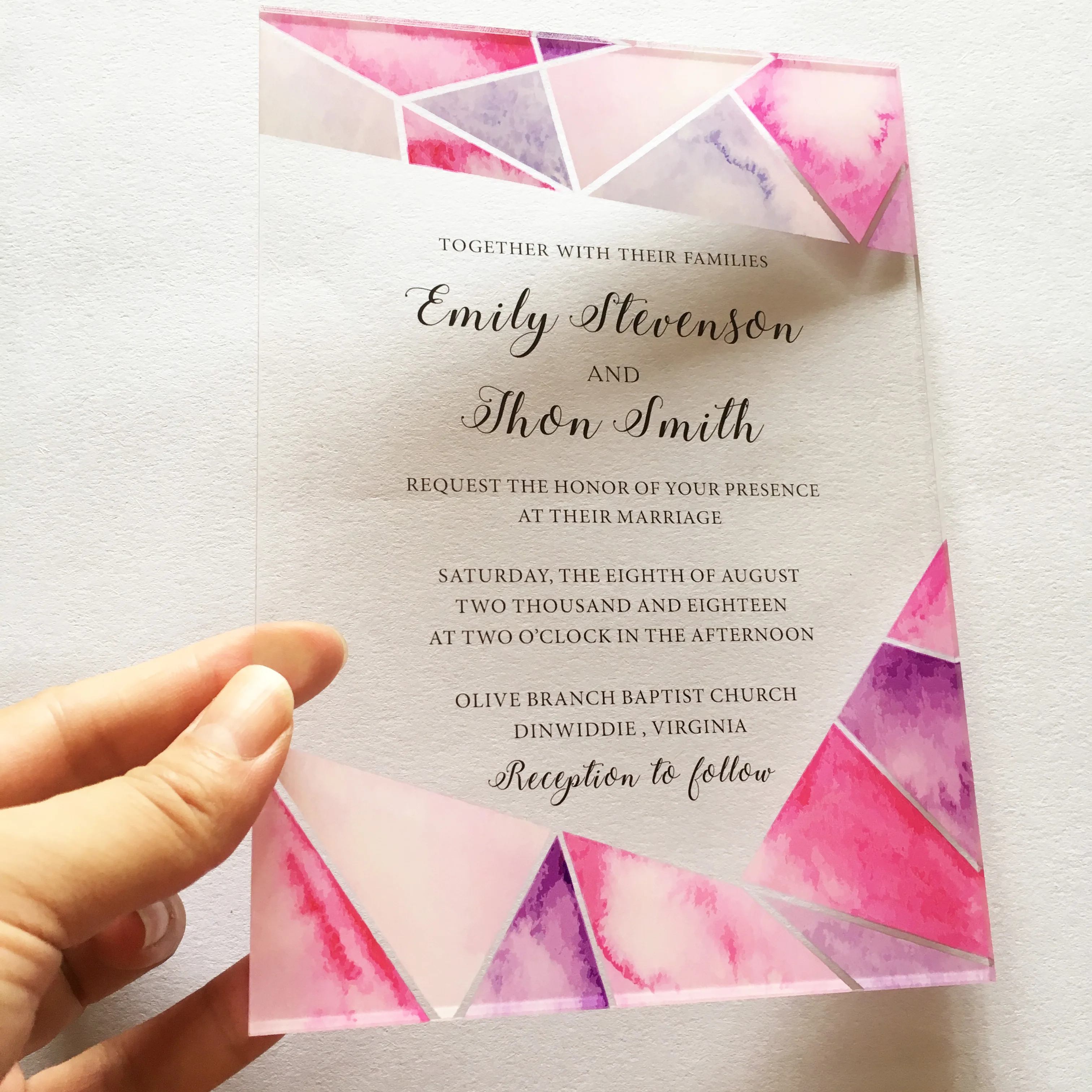  Customized 100pcs per Lot Abstract Geometric Elements Watercolor 5x7inch Clear Acrylic Wedding Invi - 4.00003E+12