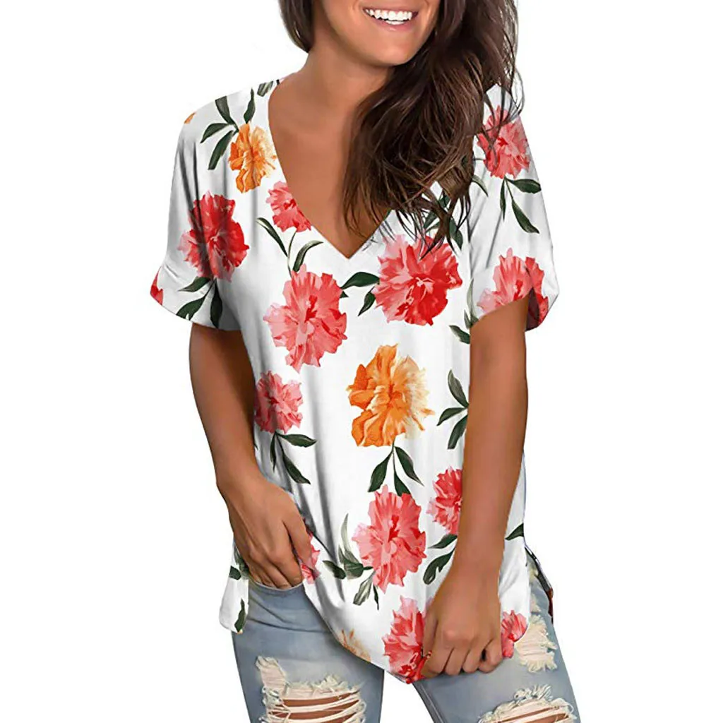 

2019 Women Summer V Neck Short Sleeve Shirt Casual Tunic Tops High-quality polyester fabric comfortable breathable cool new 606