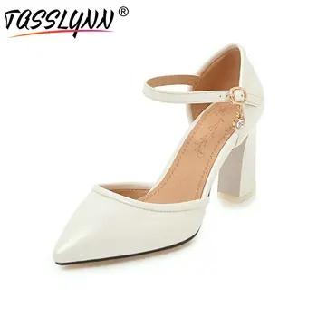 

TASSLYNN 2019 Women Pumps OL Buckle Strap Pointed Toe Square High Heels Shoes Woman Elegant All Match Women Shoes Size 34-43