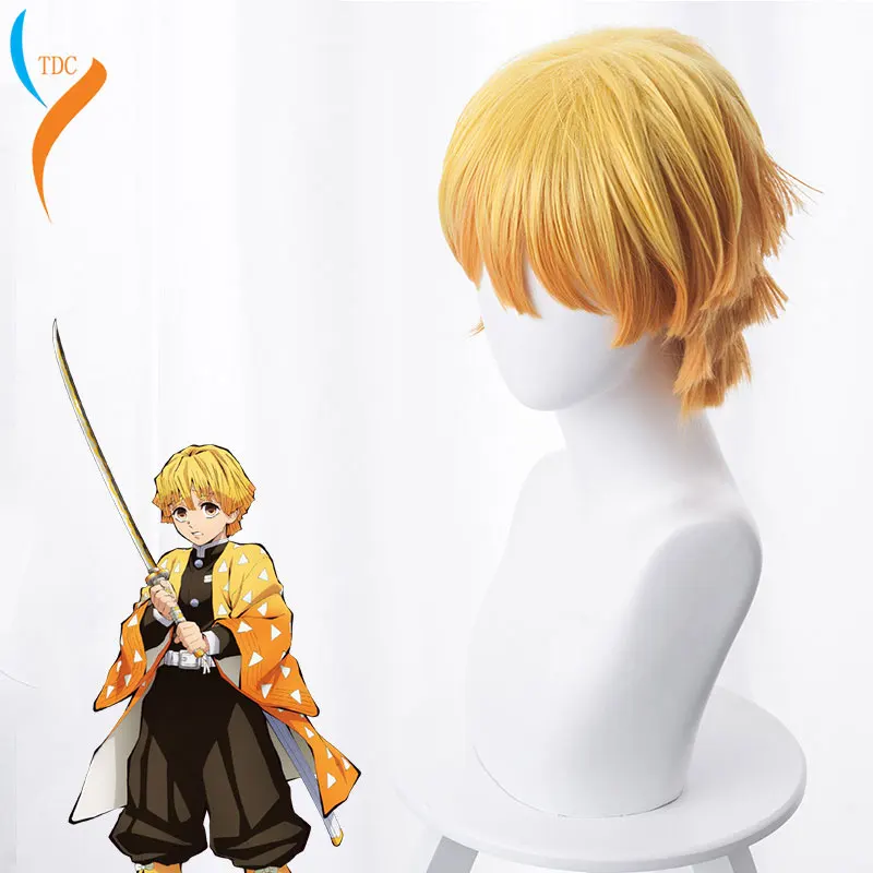 

2019 New Anime Blade of Demon Cosplay Wig Agatsuma Zenitsu Wig Heat Resistant Synthetic Hair Wigs + Wig Cape