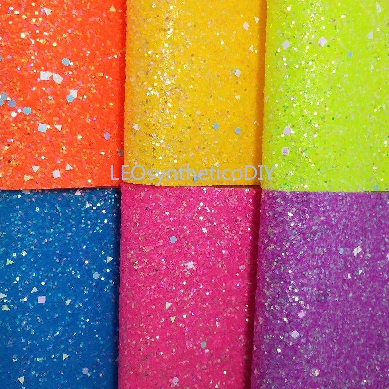 

1PC 21X29CM Synthetic Letaher, Cuero Sintetico Neon Chunky Glitter Leather For Making Bows Accessories LEOsyntheticoDIY T113A