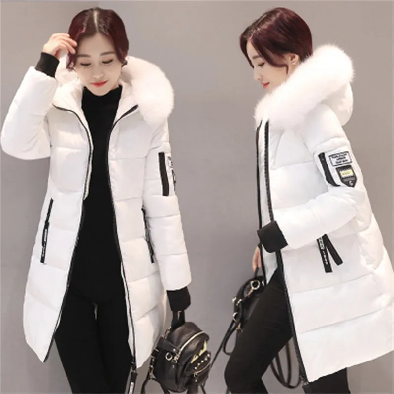 Зимняя Базовая куртка с капюшоном, женское плотное теплое хлопковое пальто средней длины, женское модное приталенное пальто с длинным рукавом размера плюс 3XL - Цвет: white