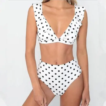 

Lotus Edge Deep V Bikinia New Swimsuit Black and White Point Printing Agent Provocateur Swimsuit
