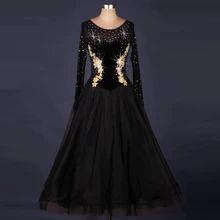 Вальс Танго стандарт фламенко женские платья для конкурса бальных танцев юбки черные с длинными рукавами для девочек