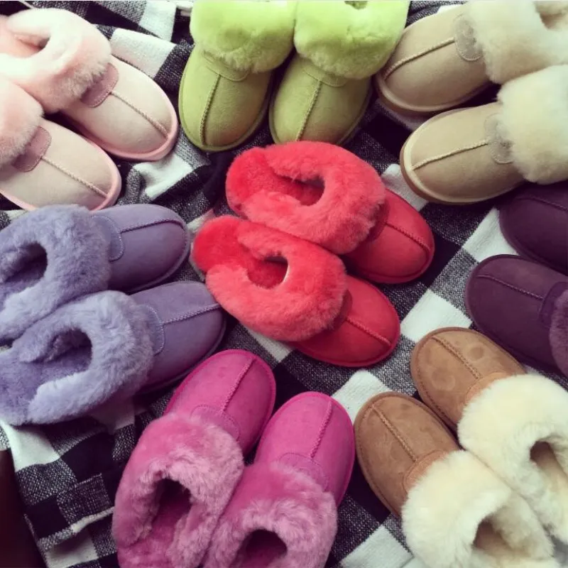

2018 hot winter woman 100% leather plush indoor slippers Slipppers Australian style ugs suitable for couples unisex EU34~45